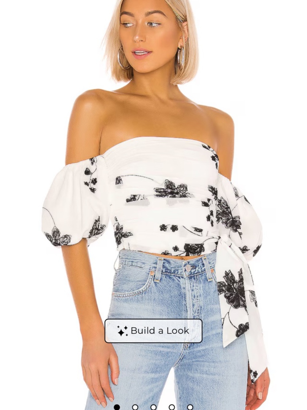 House of Harlow 1960 White Off-Shoulder Floral Tie Crop Top